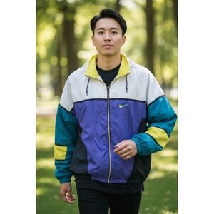 Vtg 80s 90s Nike Windbreaker Track Jacket Colorblock Men M White Purple Black